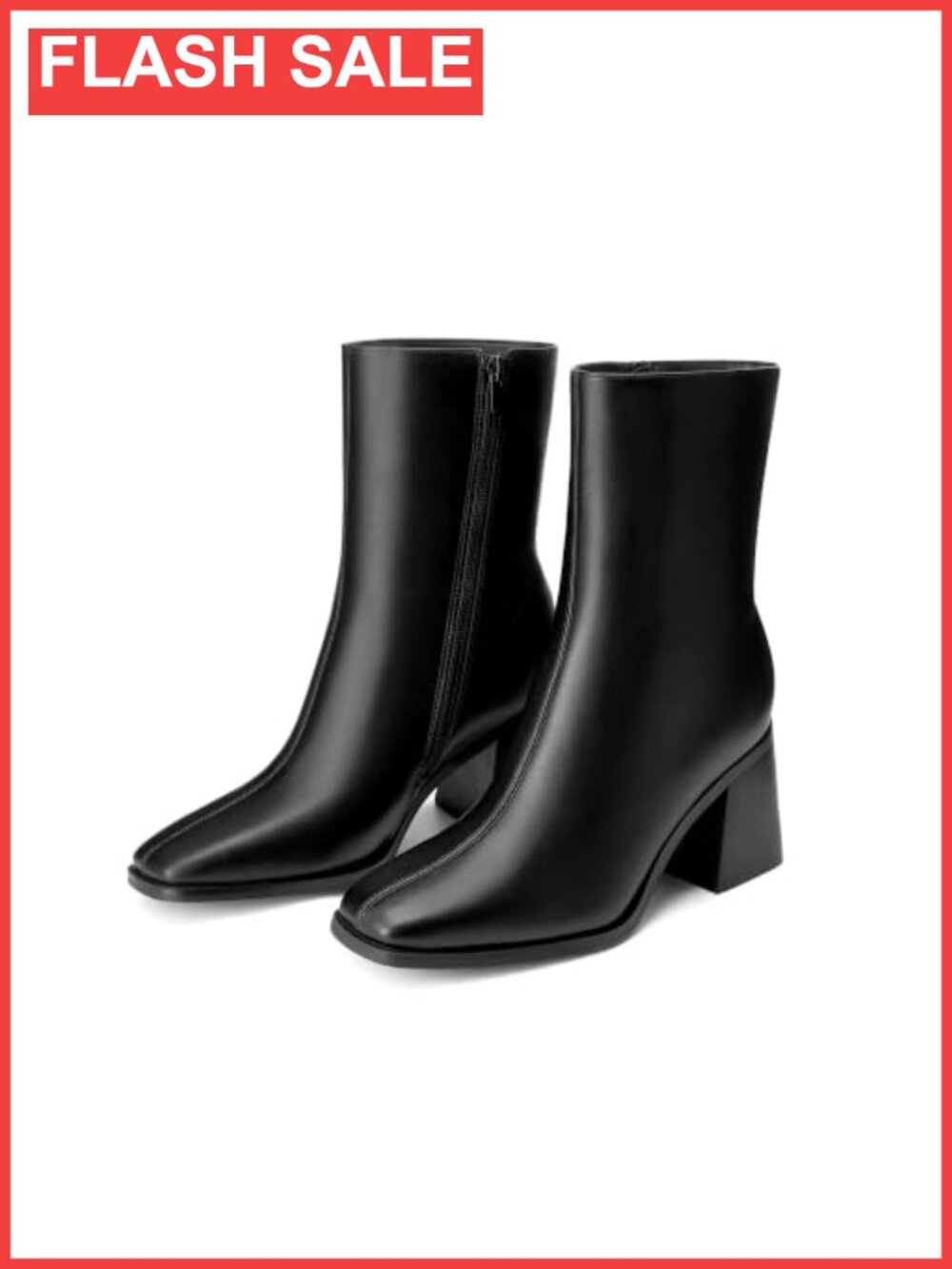 Faux Leather Square Toe Ankle Booties Chunky Heel